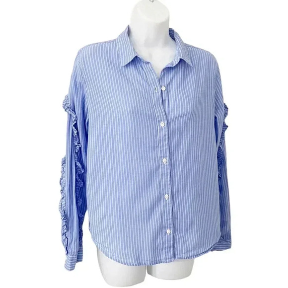 Rails Lizzi Button-down Shirt with Ruffles Bellflower Blue Stripe size Small - Picture 3 of 11